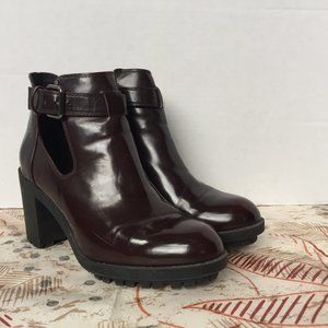 Zara Trafaluc T Strap Burgundy Ankle Boot - 39 8